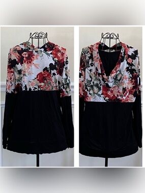 Pink Coconut Boutique Pullover Mixed Media Floral Hoodie Top